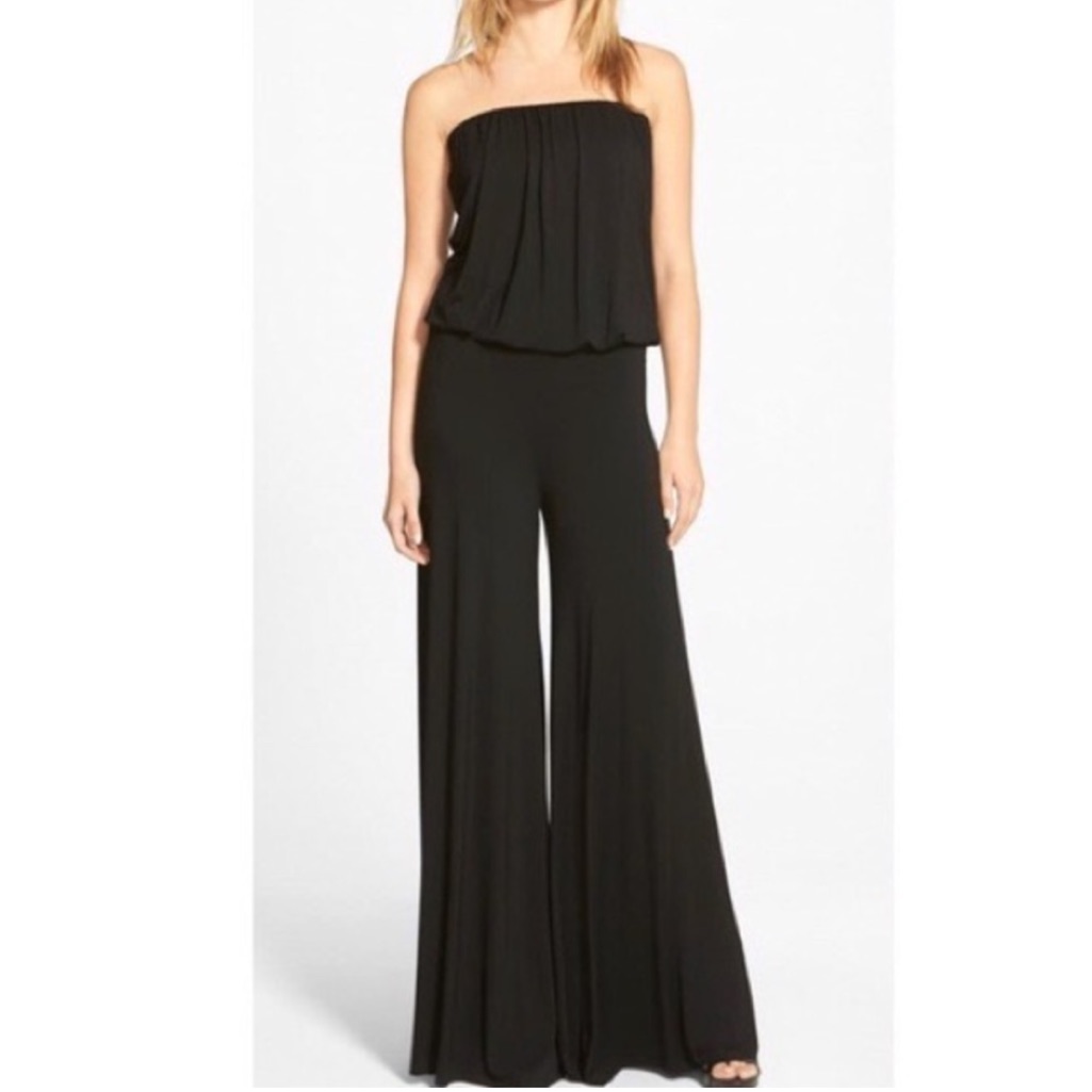Young Fabulous & Broke Black Sydney Strapless Wide Leg Jumpsuit Size Large